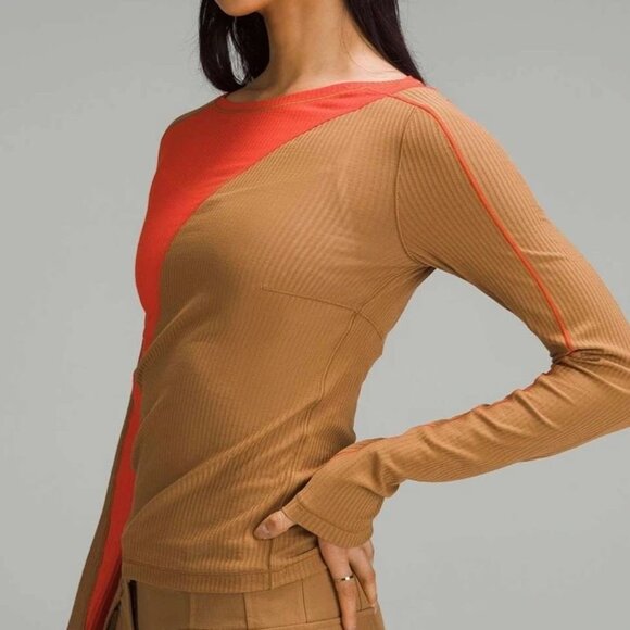 LULULEMON asymetrical ribbed cotton long sleeve shirt size 4 - Picture 1 of 6